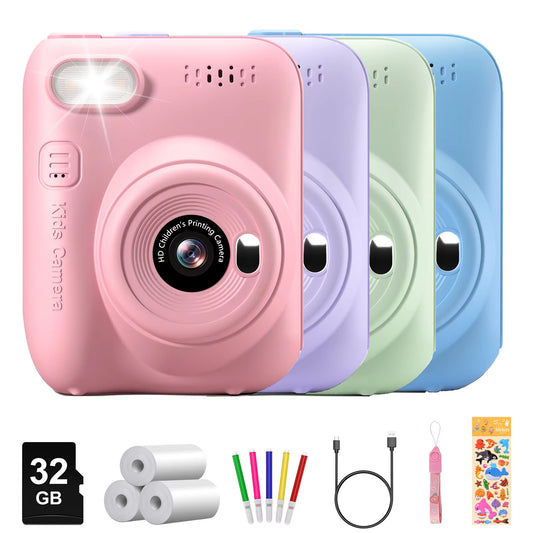 Instant Print Camera for Kids, 3.0" Kids Camera for 6-12 Year, 32MP HD 1080P Digital Camera with 3 Rolls of Printer Paper